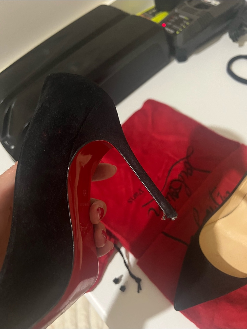 Christian Louboutin Black Suede Pointed-Toe Stilettos - Picture 6 of 7